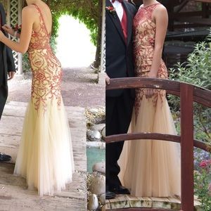 Lucci Lu Nude/red beaded mermaid style prom dress